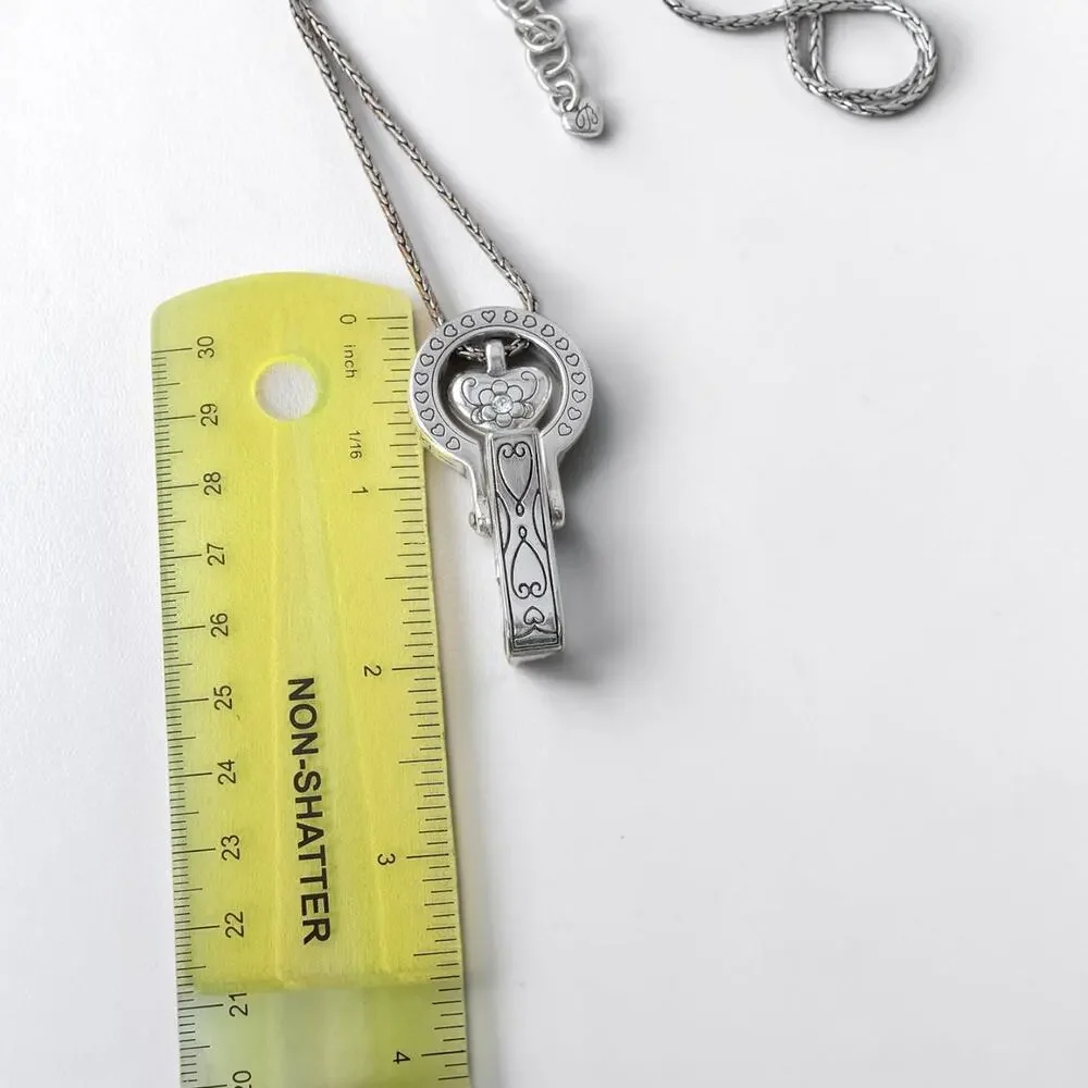 Brighton Lanyard Badge ID Holder Necklace Reversible Silver Heart Plated READ - Picture 4 of 6